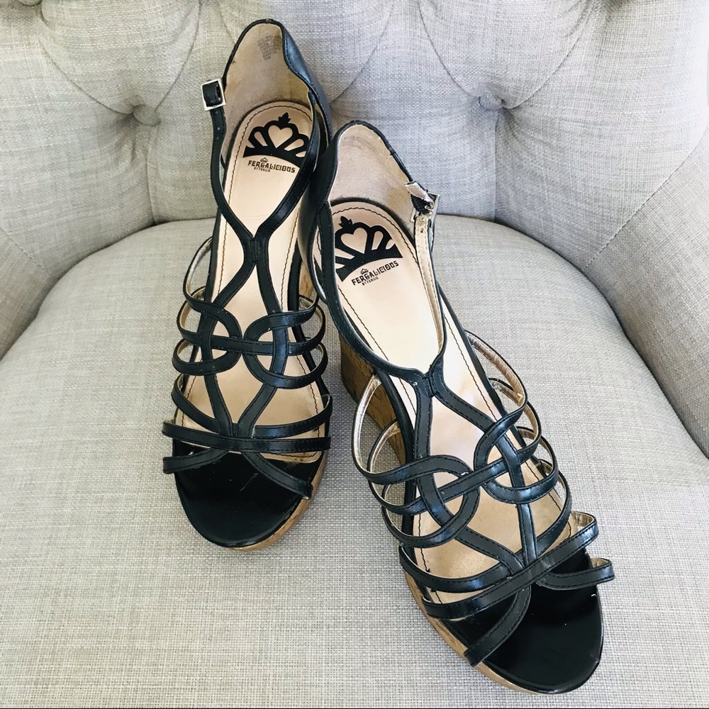 FERGALICIOUS BY FERGIE | Black Strap Cork Wedge Sandal Size 10